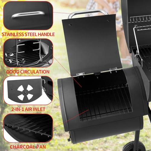 Barrel Charcoal Grill with offset smoker, 714 Square Inches Cooking Area, Outdoor BBQ Grill with Front and Side Shelf, Perfect for Backyard, Patio Parties and Picnics - Image 6