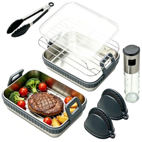 NORDUN Conjunto de Accesorios de Fretadora de aire de 7 piezas, acero inoxidable 304 con borde y tapa de silicona extraíble,para Ninja AF400EU/AF451EU/AF500EU/DZ400EU,resistente al lavavajillas