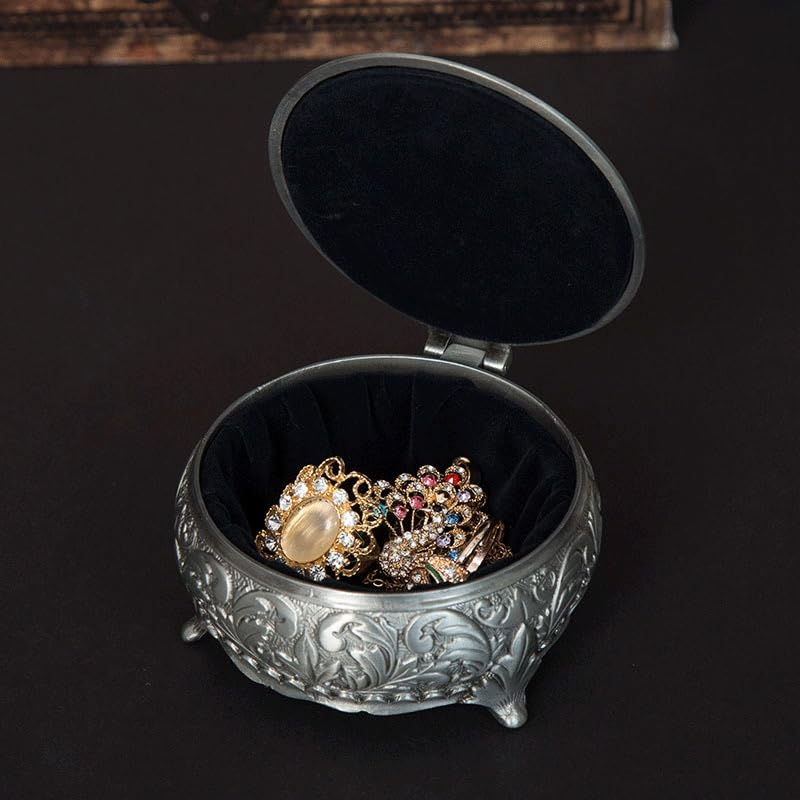 Boîte à bijoux vintage en zinc doré et ciselé style rétro - 6