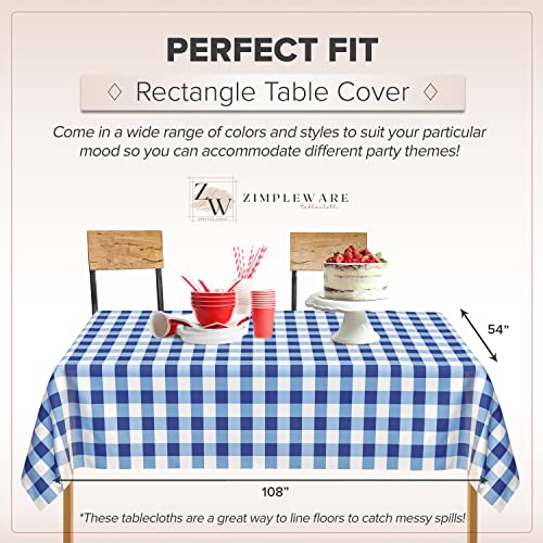 Blue Gingham Checkered 12 Pack Standard Disposable Plastic Party Picnic Tablecloth 54 Inch. X 108 Inch. Rectangle Table Cover By Zimpleware #TOP2