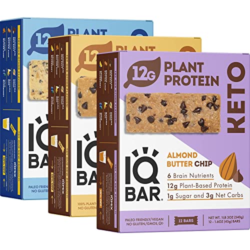 Iqbar Brain And Body Keto Protein Bars 12-Count Almond Butter Chip, Peanut Butter Chip & Lemon Blueberry Keto Bars - Low Carb Protein Bars, High-Fiber Vegan Bars, Low Sugar Meal Replacement Bars #TOP29