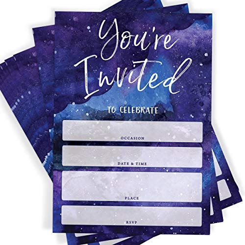 Printed Party Kids Birthday, Outer Space Galaxy, 25 Invitations and Envelopes