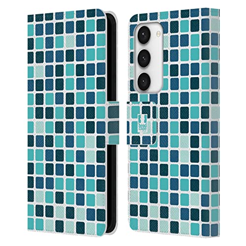 Carcasa tipo libro Samsung S23 5G con acabado de cuero labrado estilo mosaico azul