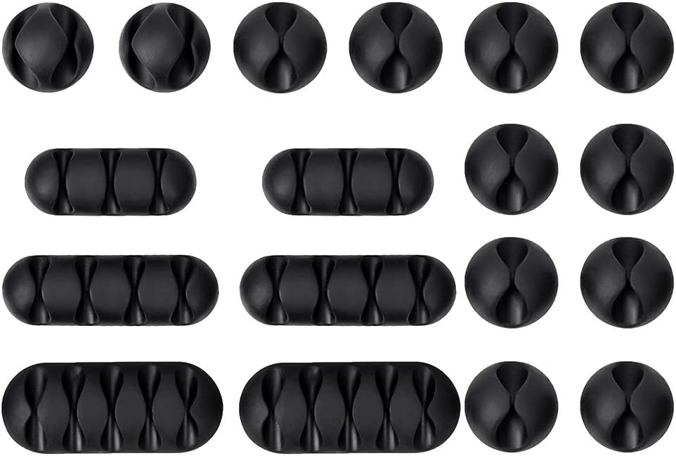 18 Pack Self Adhesive Black Multipurpose Cable Clip Holders Hooks Cord Organizer Cable Management Wire Holder System Cable Clips Holders for Organizing Cable Cords Home and Office
