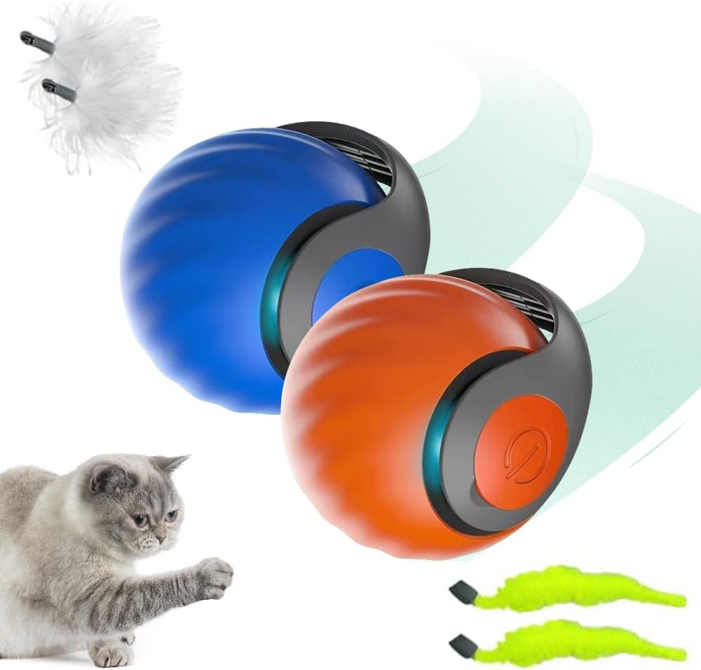 Interactive Cat Toys Ball, 2026 New Automatic Rolling Cat Toy Ball with Tail, 2 Speeds Adjustable Dog Toy Ball for Boredom Relief, Activated Pet Toy for Play Indoors (2 Colors)