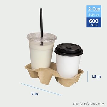 Karat Disposable Drink Carrier | 600 Pack | 2-Cup Molded Fiber Drink Carrier Tray (8-24 oz Cups) Sturdy, Easy to Carry for Business
