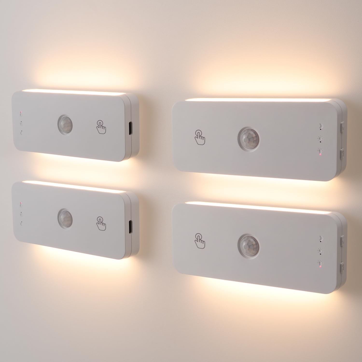 LED Nachtlicht mit Bewegungsmelder 4er Set, Wiederaufladbar 1100mAh, Dimmbar Treppenlicht mit 3 Farbtemperaturen 3000/4000/6000K, Magnetische Schrankleuchte für Flur Schlafzimmer Kleiderschrank
