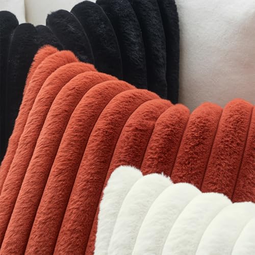 Image of MIULEE Faux Fur Decorative Throw Pillow Covers 16x16 Set of 2 Rust | Vintage Boho Fall Home Decor Soft Plush Couch Pillows Cozy Fluffy Cushion Covers for Sofa Bed Living Room