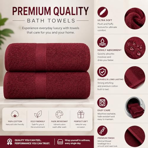 Image of Sulfar 100% Combed Cotton, Quick Drying Highly Absorbent, Luxury Hand Towel Set (Pack of 2, 40 X 70 cm) Red Wine
