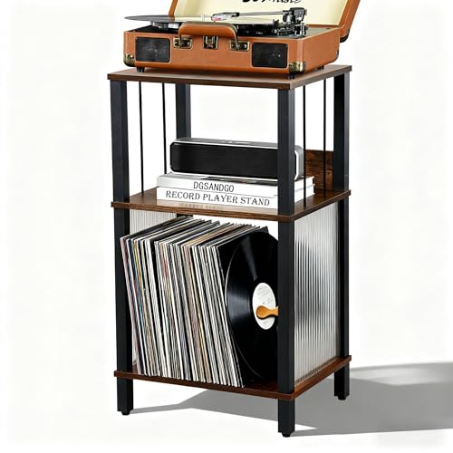 DGSANDGO Mid-Century Now Playing Vinyl Record Stand, Record Player Stand, End Table with Charging...