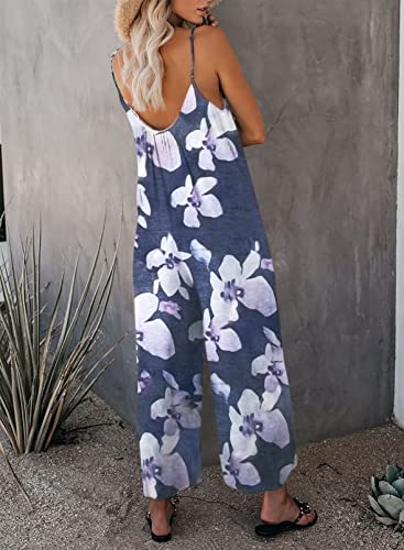 Happy Sailed Womens Casual Cami Jumpsuits Loose Floral Printed Wide Leg Long Pants Pockets Rompers Beach Playsuits Medium #TOP1