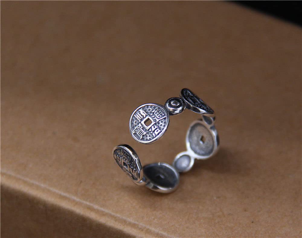 Anello Regolabile,S925 Monete Di Rame In Argento Sterling Anello Anelli Regolabili Anello Aperto In Stile Cinese Anello Per Il Pollice Anello Per Eternità Fascino Di Nozze Gioielli Regali Per Uomin
