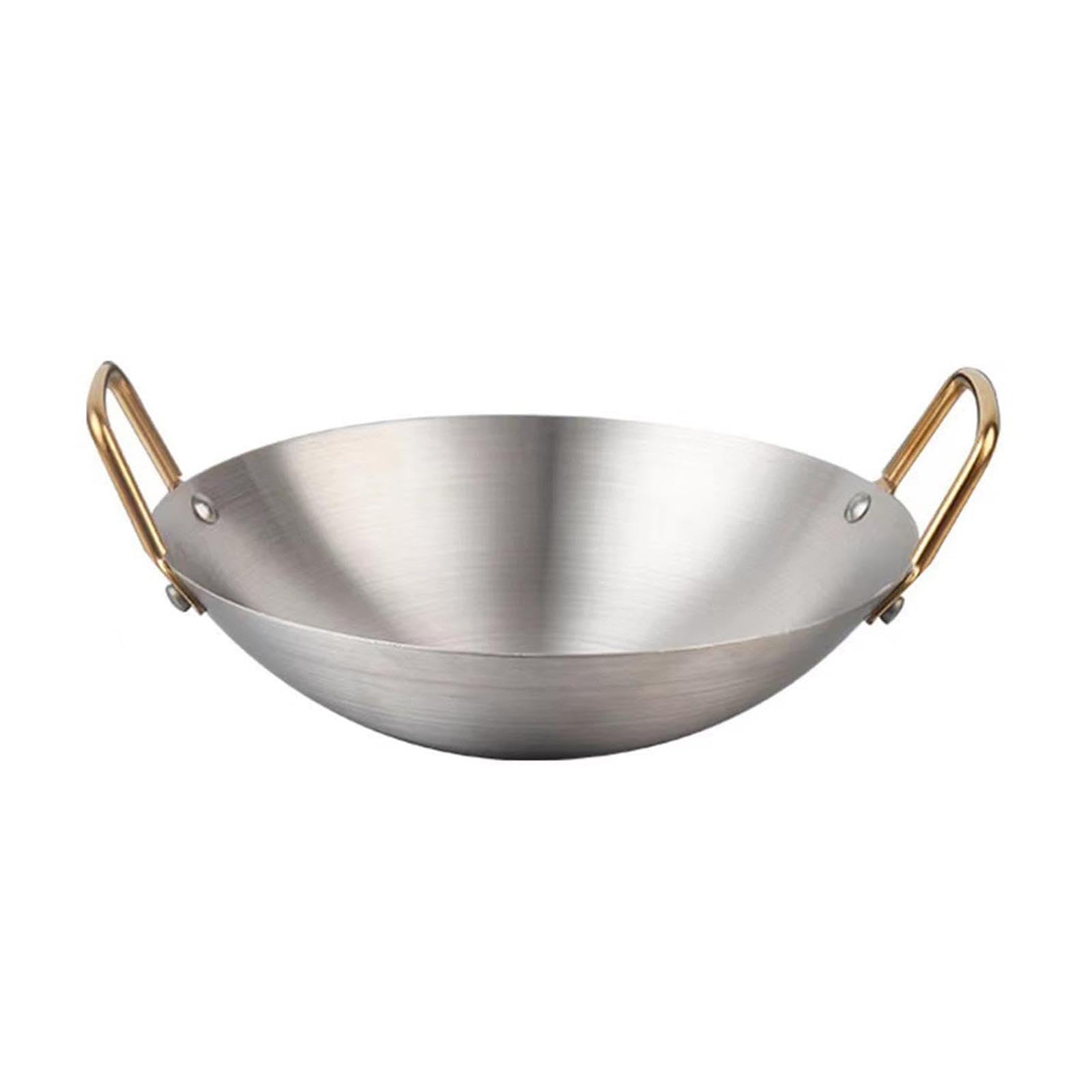 Hsyzygian Stainless Steel Wok with Double Handle Multipurpose Stewpot Skillets Saute Fry Pan for Professional and Home Cooking Restaurant Cookware