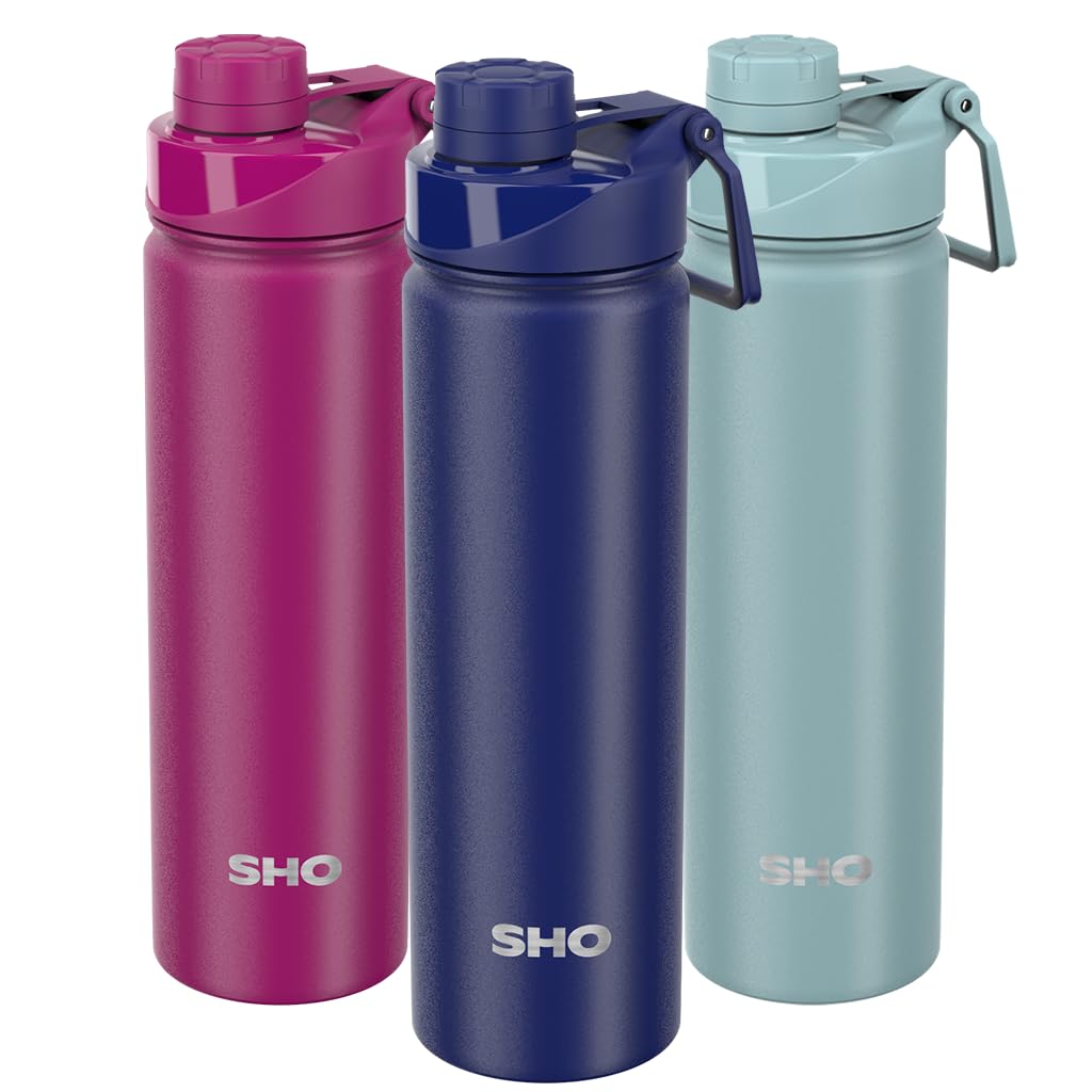 SHO Stainless Steel Sports Water Bottle - Leak Proof, BPA Free, No Sweat, Vacuum Insulated Double Walled Metal Flask - 12 Hours Hot 24 Hours Cold (660ml Midnight Blue)