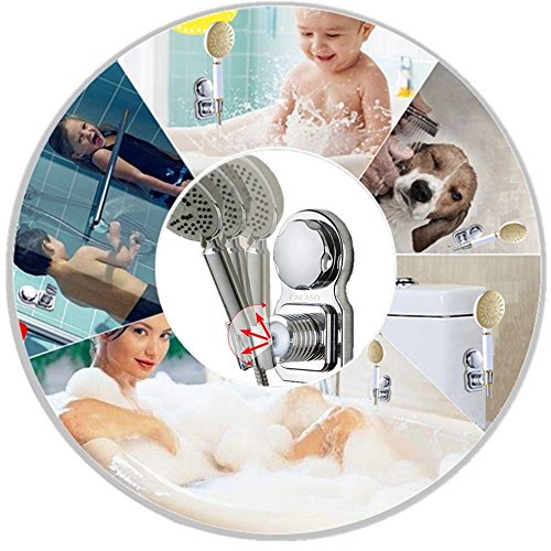 Vacuum Suction Cup Shower Head Holder Shower Head Stand Shower Head Bracket Shower Head Mount Wall Holder Shower Head Clip Reusable Adjustable With Adhesive Stick Disc For Bathroom (Chrome) - Thumbnail 4