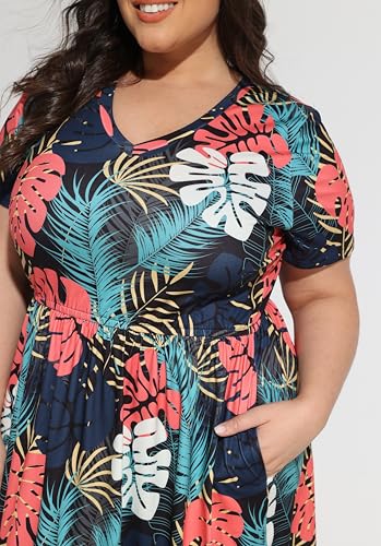 Image of RITERA Plus Size Dresses for Curvy Women Summer Spring Womens Dress V Neck Short Sleeve Casual Dress with Pockets XL-5XL