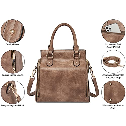 Foxlover Vegan Leather Handbags For Women Multifunctional Top Handle Purse Ladies Leather Crossbody Shoulder Bags (Brown) #TOP4