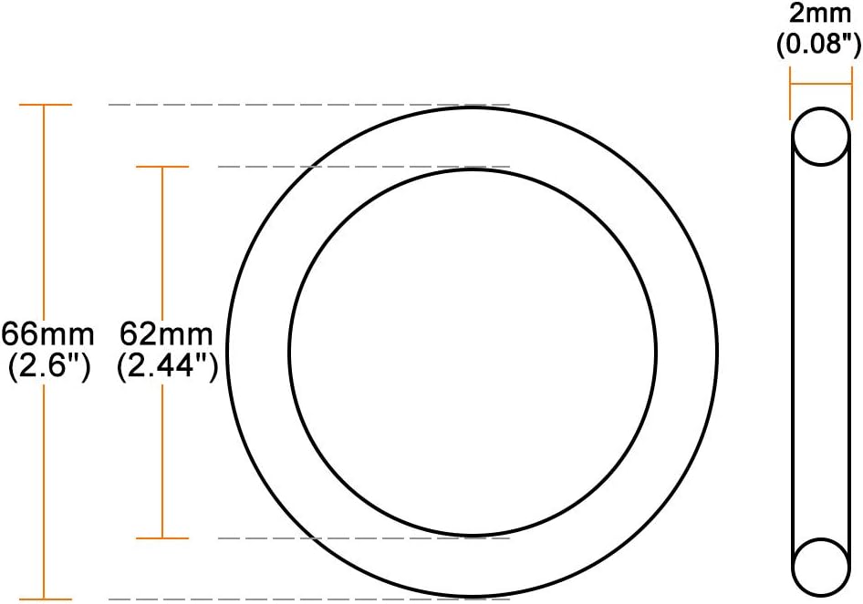uxcell Nitrile Rubber O-Rings 66mm OD 62mm ID 2mm Width Metric Sealing Gasket for Automotive Machine Plumbing, Pack of 10