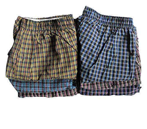 Cotton Plus Men's Premium Boxer Shorts Underwear | Boxers for Men 6 Pack of Assorted Plaids Multi Colors (Small)