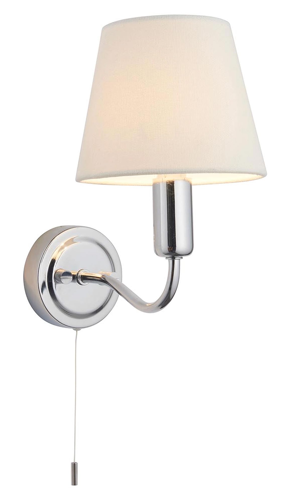 National Lighting Hook Wall Light - 250mm Chrome & Ivory Fabric Hallway Lighting, IP44 Rated Steel Fixture with Pull Cord - G9 Compatible LED Wall Lamp, 3W Max Wattage, Non-Dimmable Bedroom Lighting