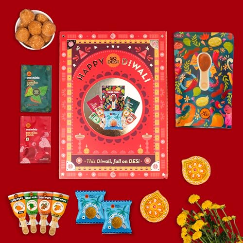 Image of GO DESi Shubh Diwali Gift Hamper,Value Pack,Bhai Dooj Gift For Brother And Sister,Coconut Ladoo,Diya,Meetha Paan,Diwali Gifts For Family And Friends