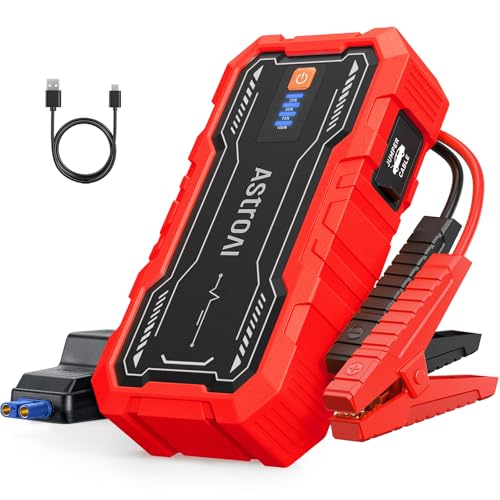 AstroAI S8 Pro Car Battery Jump Starter, 3000A Peak Jump Starter Battery Pack for Up to 9.0L Gas & 7.0L Diesel Engines, 12V Portable Jumper Box with 3 Modes Flashlight and Jumper Cables, Red