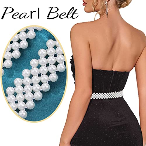 Tgirls Pearl Belt Wedding Bridal Sash Elastic Crystal Dress Belts for Women Rhinestone Sash Belt White Beaded Waistband (G-1)3