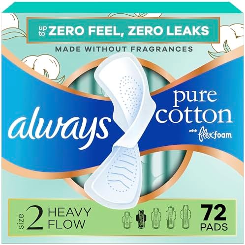 Always Pure Cotton Feminine Pads for Women, FlexFoam Pads with Wi...