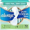 Always Pure Cotton Feminine Pads for Women, FlexFoam Pads with Wings, Size 2, Heavy Absorbency, Unscented, 72 Count (3 Packs of 24)