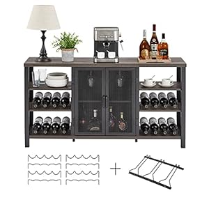 FATORRI Industrial Wine Bar Cabinet for Liquor and Glasses, Wood Coffee Bar with Wine Rack, Metal Sideboard and Buffet Cabinet (55 Inch, Walnut Brown) FATORRI Industrial Wine Bar Cabinet for Liquor and Glasses Wood Coffee Bar with Wine Rack Metal Sideboard and Buffet Cabinet 55 Inch Walnut Brown