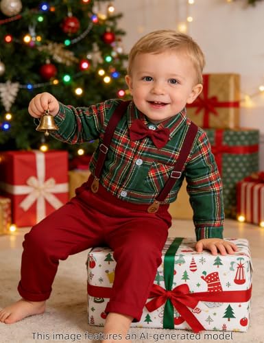 Image of A&J DESIGN Baby Boys Suits Infant Gentleman Formal Wedding Suspenders Outfit with Bowtie