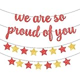 Large, We Are So Proud Of You Banner with Star Garland - 10 Feet, Glitter, No DIY | Graduation...