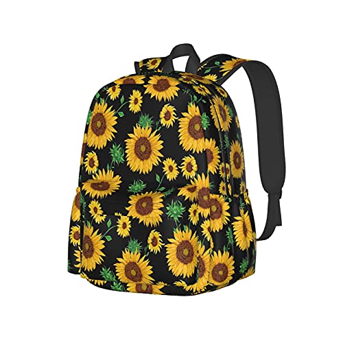 Sac à dos 17 pouces tournesols ordi portable sac à bandoulière d'école décontracté noir