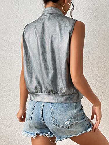 WDIRARA Women's Zip Up Sleeveless Sparkly Metallic Lightweight Vest Party Jacket2