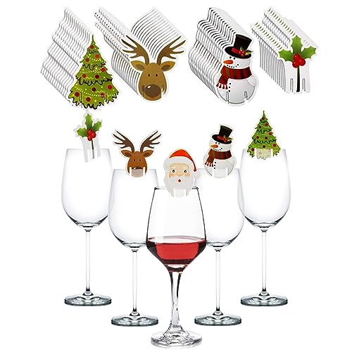 80 Pcs Christmas Wine Glass Markers Decorations Cup Cards Santa Claus Snowman Tree Wine Charms Elk Wine Glass Decoration Home Table Place Cards for Xmas Gift New Year Party Wine Glass Decor Supplies