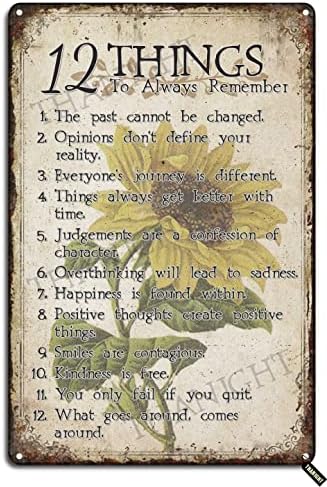 12 Things To Always Remember Tin Sign - Great Positive Thinking Reminders - For Home, Office, Bedroom, School, College Dormitory Wall Decoration Inspirational Gift Vintage Metal Sign