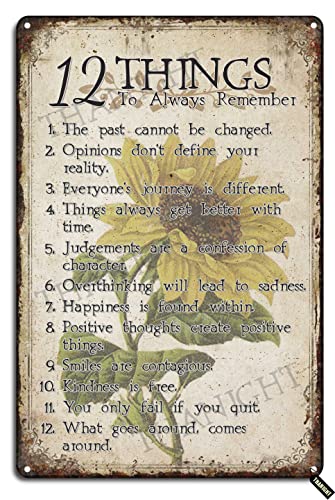 12 Things To Always Remember Tin Sign - Great Positive Thinking Reminders - For Home, Office, Bedroom, School, College Dormitory Wall Decoration Inspirational Gift Vintage Metal Sign #TOP3