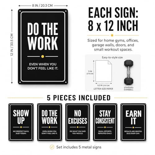 Letreros de metal motivacionales para gimnasio con diseño resistente de lata de 8x12 pulgadas 5