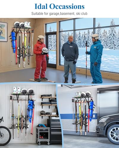 image for Mythinglogic Wall Mounted Ski Rack, Ski and Snowboard Storage Rack for
