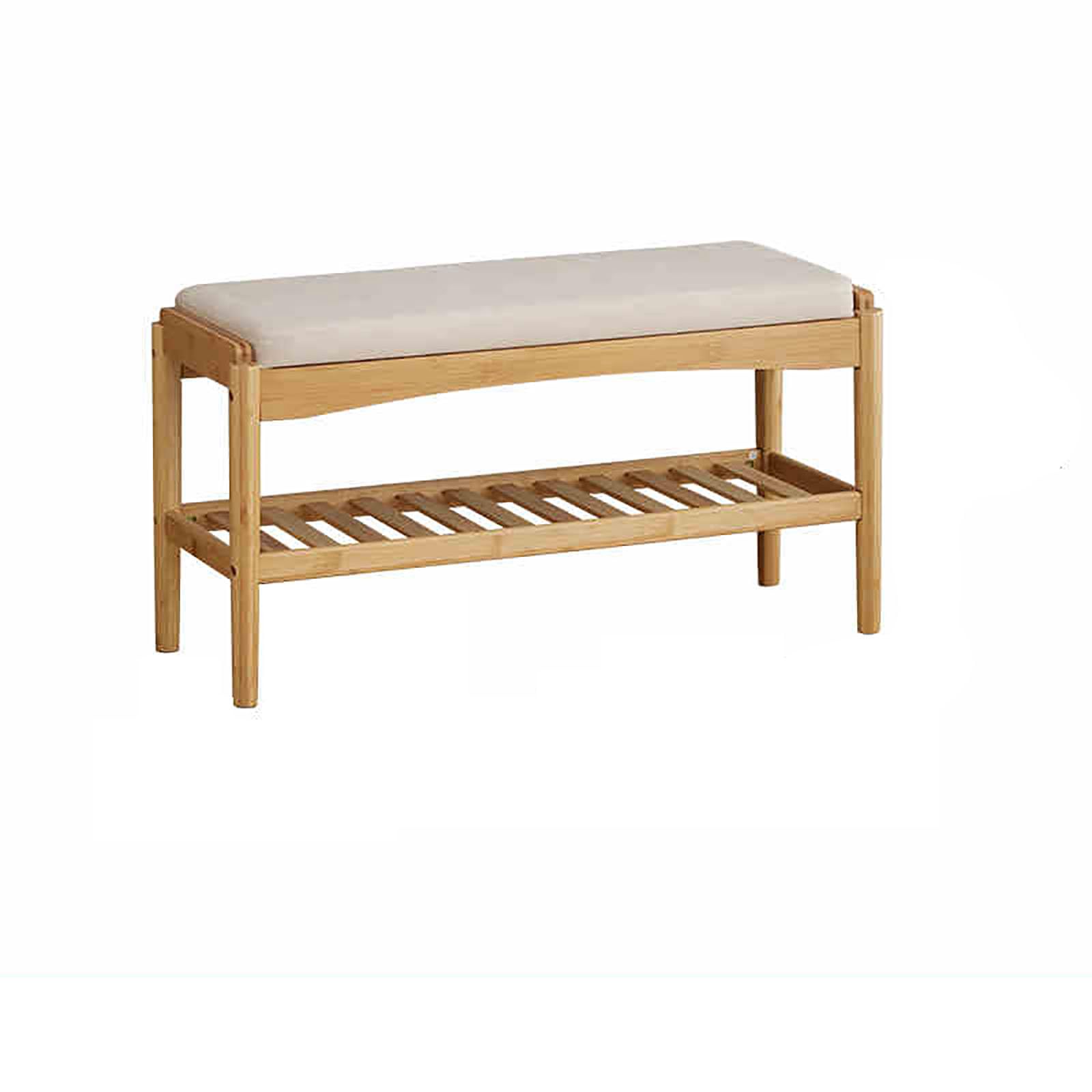 GDMDPTE Bamboo Shoe Bench with Cushion 2-Tier Entryway nizer Rack Stylish Storage for Hallway Living Room & Bedroom 80x29x42cm (32x11x17inch) Yellow