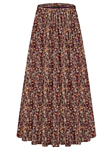 Image of NASHALYLY Women's Chiffon Elastic High Waist Pleated A-Line Flared Maxi Skirts