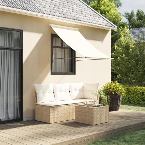 Homgoday Toldo retráctil para exteriores, toldo para balcón, toldo con brazo caído, toldo para ventana, toldo para terraza, protección solar para ventanas, terraza, balcón, crema, 150 x 150 cm, tela y