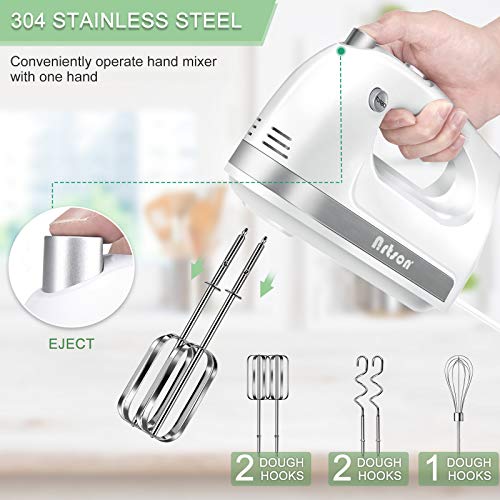 Nrtson Hand Mixer Electric, Handheld Kitchen Mixers with 5 Stainless Steel Attachments, 5-Speed Max 400W Powerful Turbo for Baking Cake Egg Cream Food Beater - Thumbnail 5