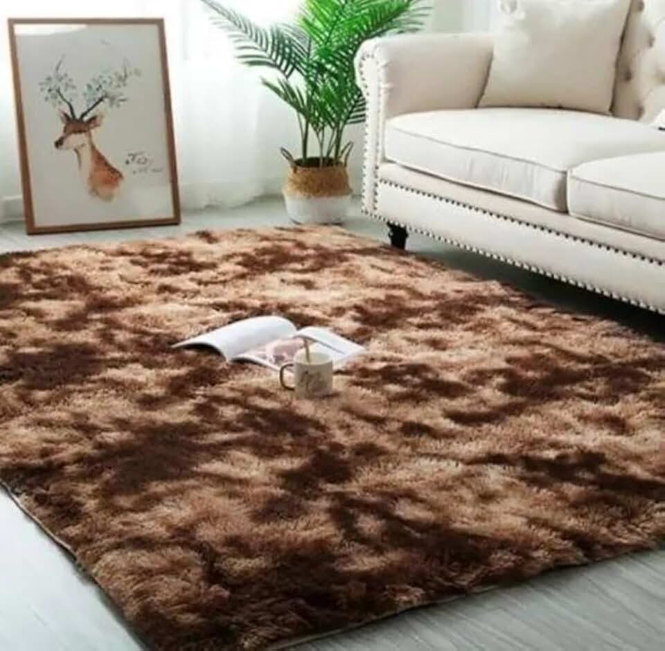 Tapete Peludo Felpudo Shaggy 200x150 Para Sala e Quarto – Antiderrapante, Macio, Luxo, Pelo Alto 40mm, Decorativo (Marrom mesclado)