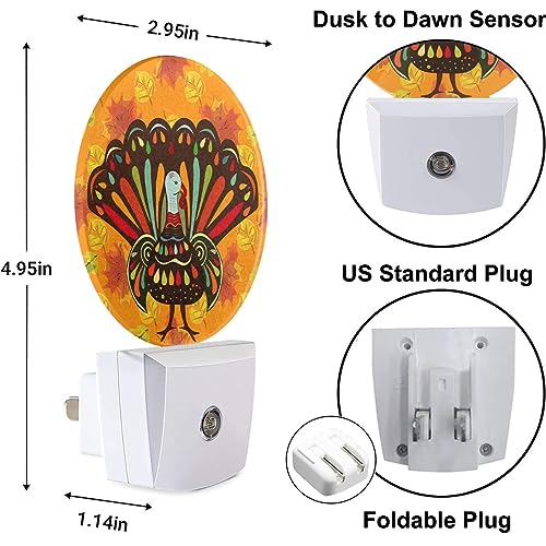 Image of EKOBLA Thanksgiving Night Light, Turkey and Fall Maple Leaf Night Lights Plug Into Wall with Auto Sensor, 0.5W Sleep Friendly