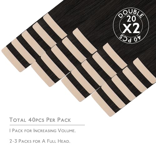 Image of WENNALIFE Tape in Hair Extensions Human Hair, 40pcs 100g 20 inch Natural Black Hair Extensions Real Human Hair Straight Tape in Extensions Invisible Human Hair Extensions Reusable Real Hair Extensions