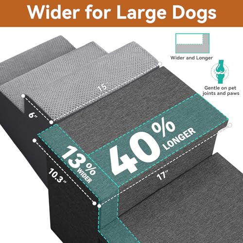 Image of Zerbuger Dog Stairs with Storage 18 inch H, 3-Step Wider Dog Steps for Small /Medium /Large Old Dogs Cats, Folding Sturdy Pet Stairs Climbing Bed Couch, Ramp for Car Hold Up to 200 lbs (Dark Grey, No Condo)
