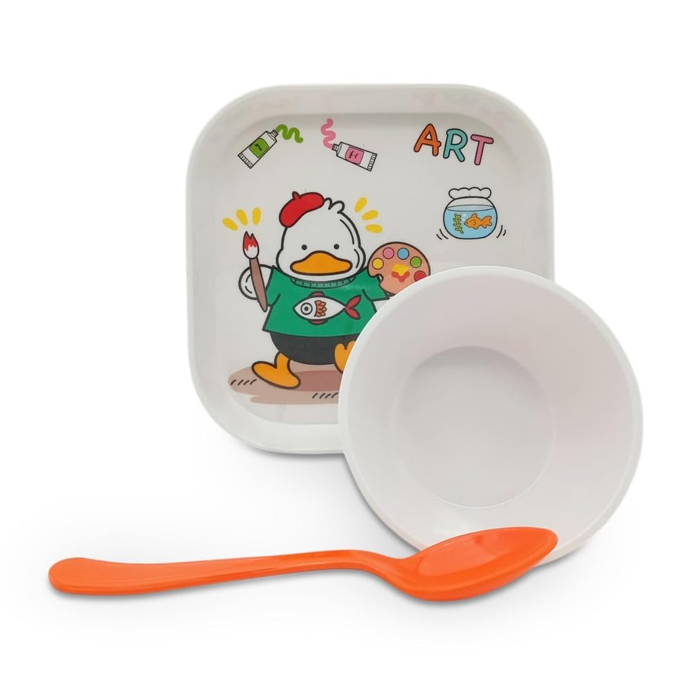 Superware Melamine Kids Snack Set Duck Design Theme 3 Piece Dinnerware Durable Non Toxic Tableware for Children Toddlers Fun Mealtime-image-20