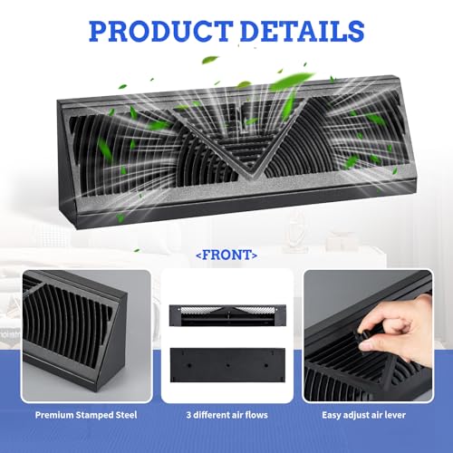 Grille d'aération de plinthe 38,1 cm noire avec diffuseur réglable pour sol et mur