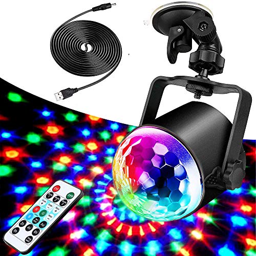 SunTop Bola Discoteca LED Luces Discoteca, 3W LED Giratoria Luz de Fiesta con Sonido Activado y Control Remoto, 7 Colores RGB Lámparas de Disco para Cumpleaños, Discoteca